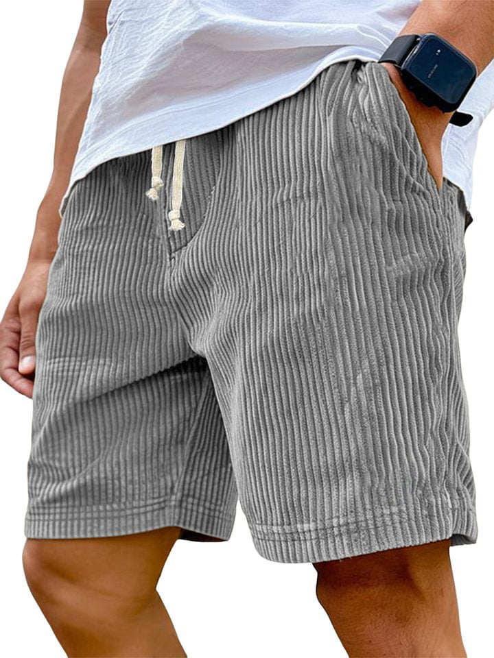 Mens Corduroy Shorts with Drawstring Waist and Relaxed Fit