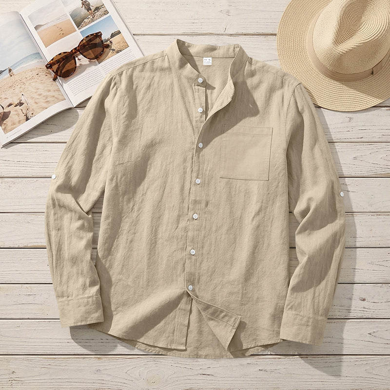 Men's Linen Stand-Up Collar Shirt