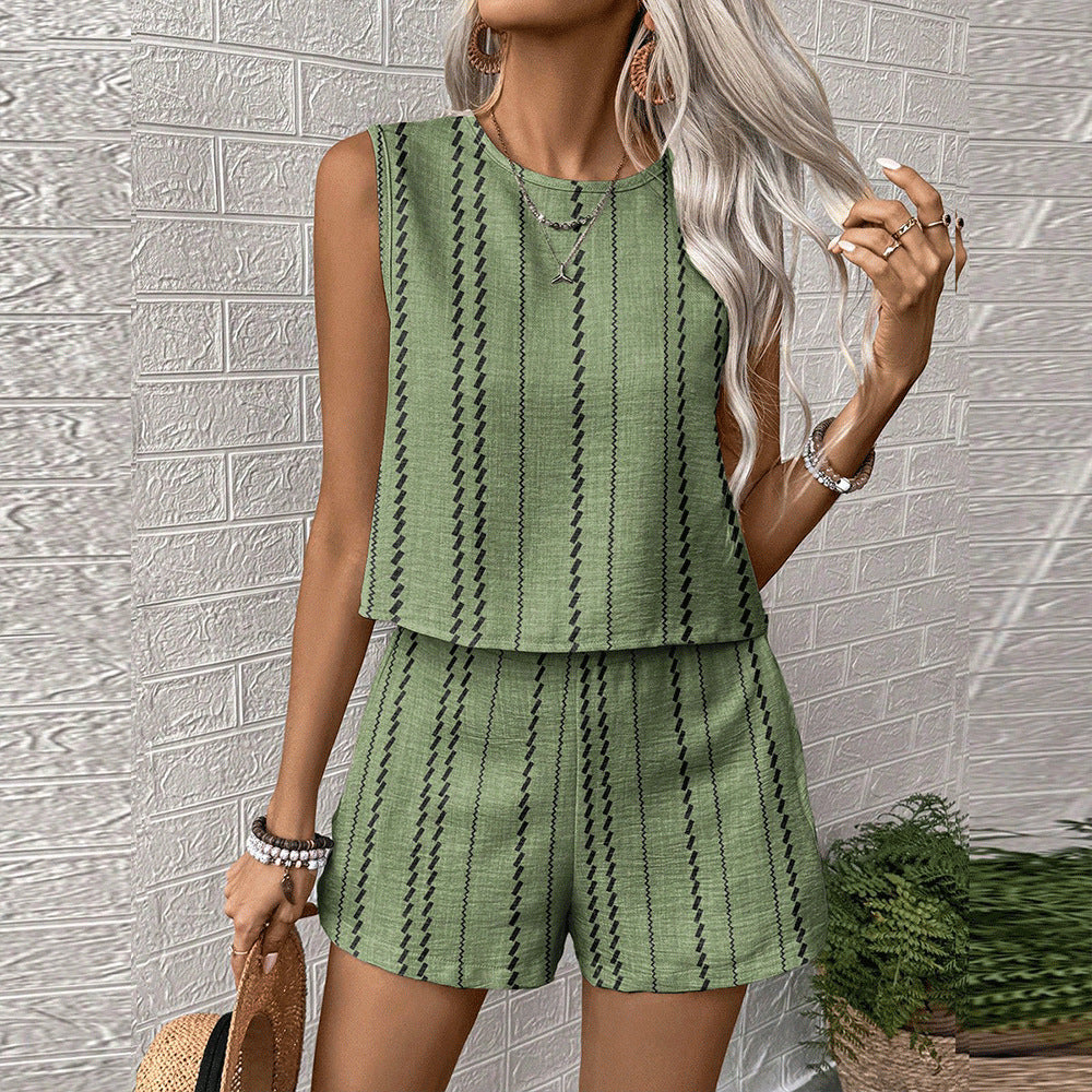 Womens Casual Two Piece Set with Sleeveless Top and Shorts