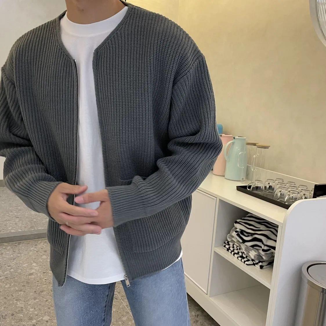 Men's Knitted Cardigan with Funnel Neck