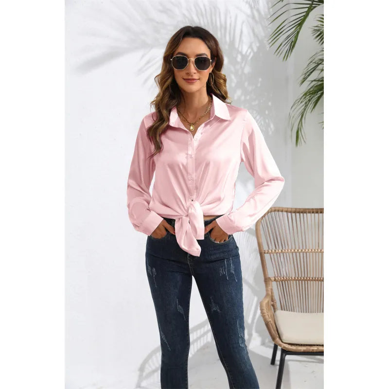 Women's Silk Long Sleeve Blouse - Elegant Flowing Fit