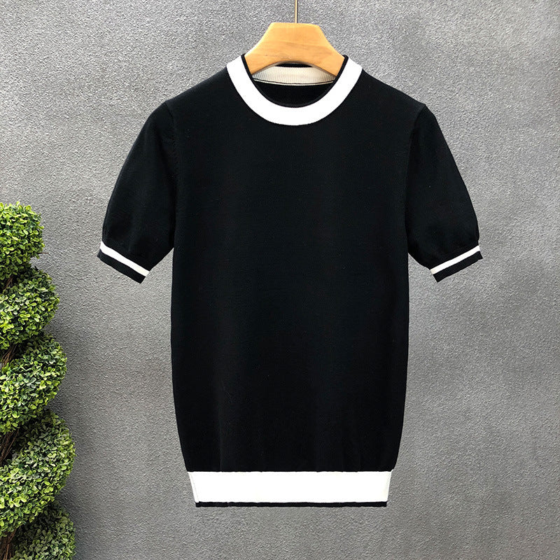 Mens Short Sleeve Knit T Shirt with Contrast Trim