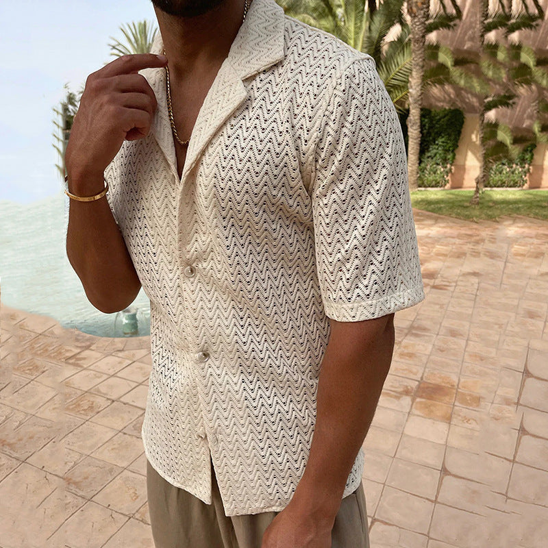 Men's Short Sleeve Polo Shirt with Lace Detailing