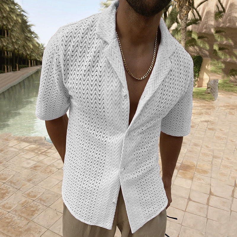 Men's Short Sleeve Polo Shirt with Lace Detailing
