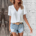 Women's Lace V-neck Short Sleeve Blouse