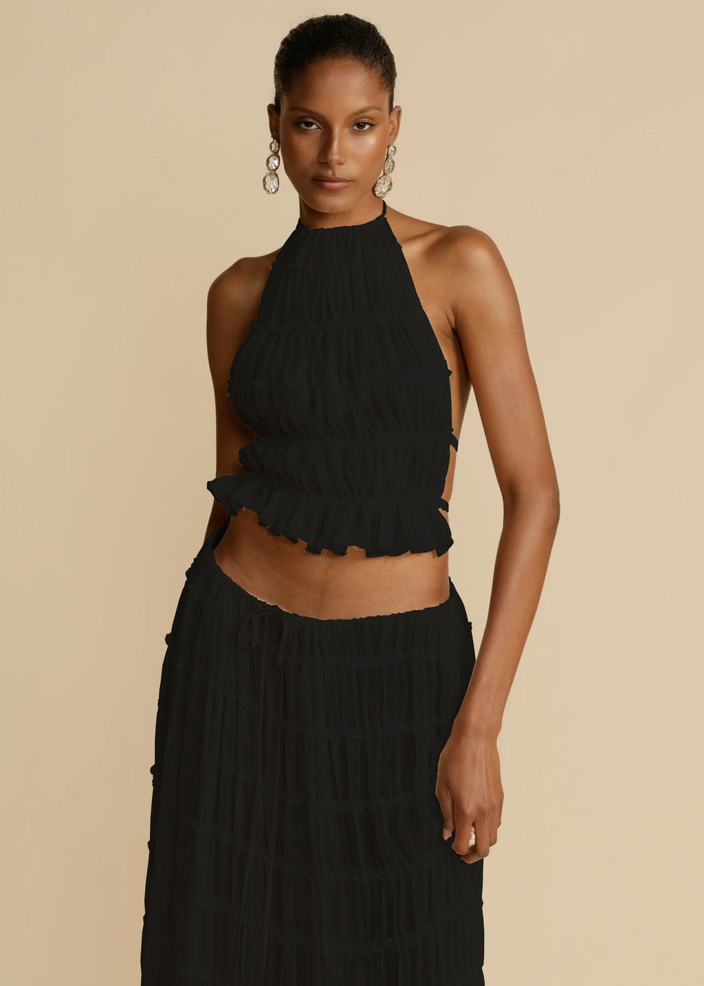 Women's Sleeveless Halter Maxi Dress with Pleated Long Skirt