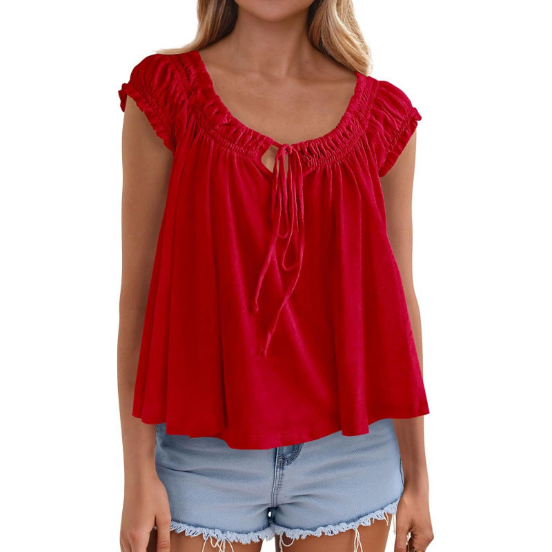 Women's Ruffle-Trimmed Pleated Summer Top