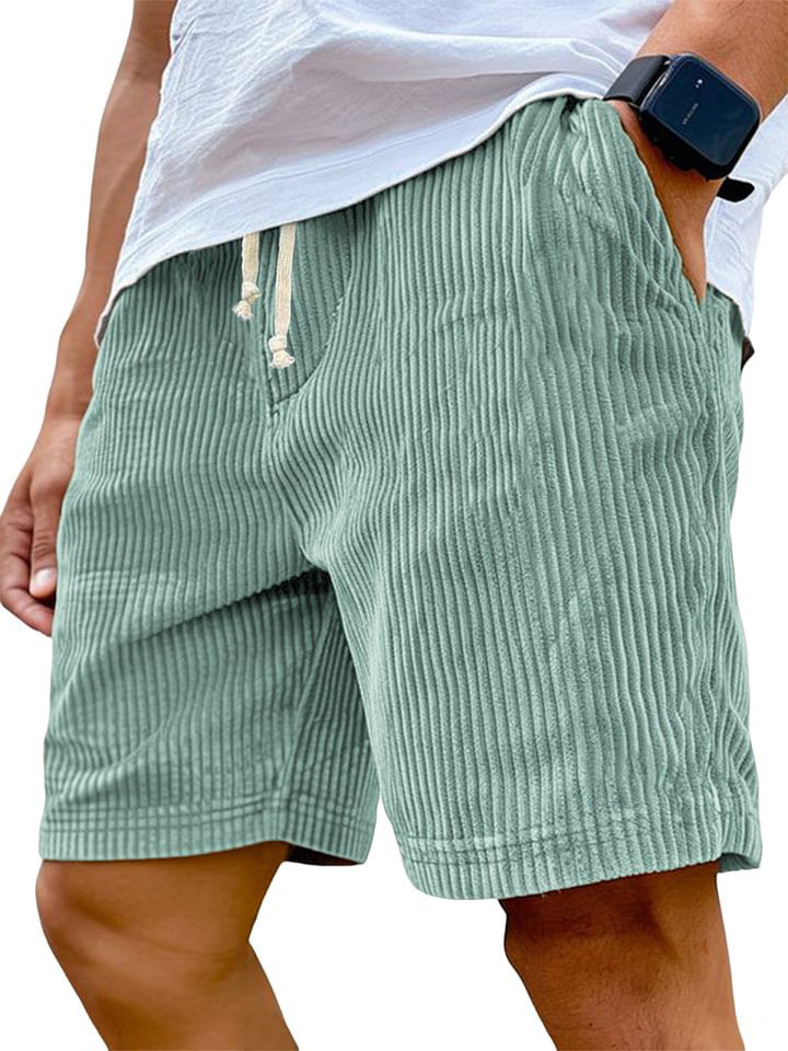 Mens Corduroy Shorts with Drawstring Waist and Relaxed Fit