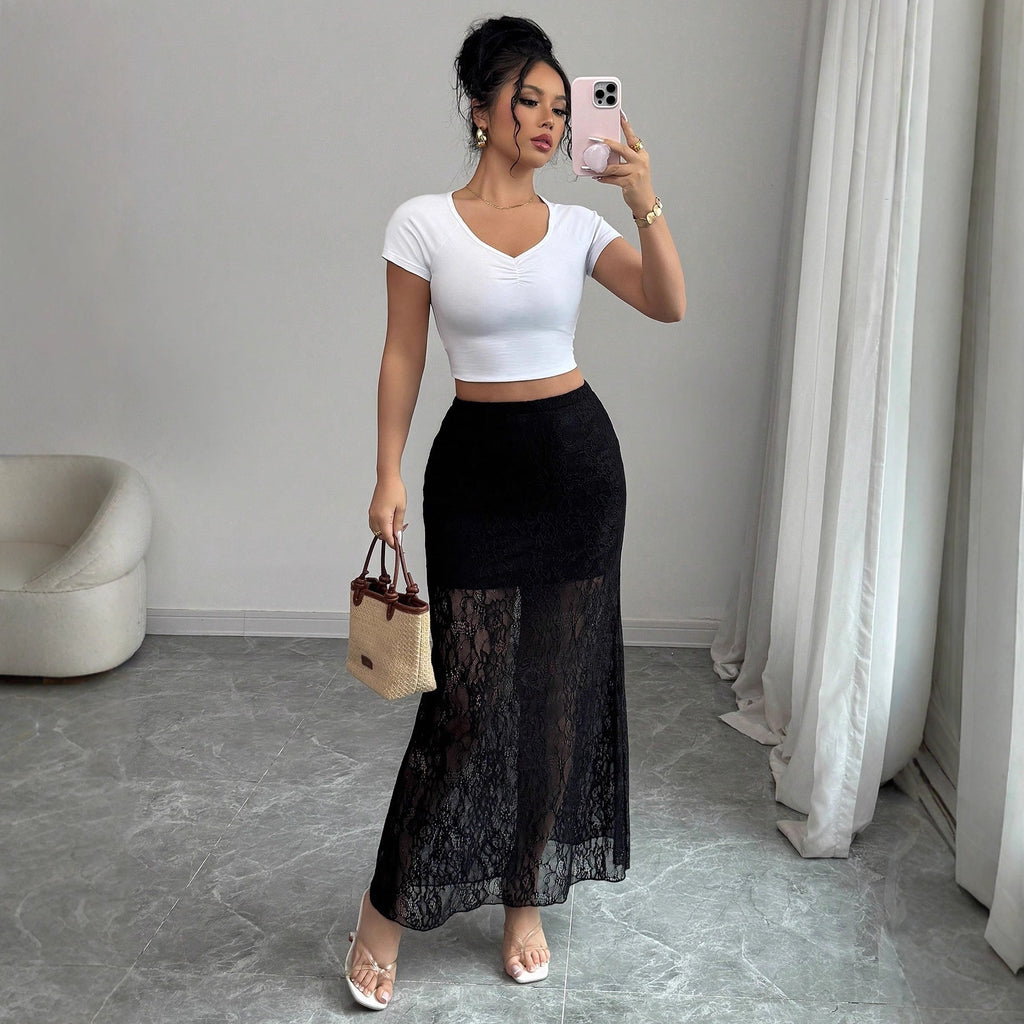 Women's Lace High Waist Sheath Cocktail Skirt