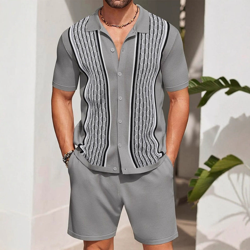 Mens Two Piece Summer Set with Short Sleeve Shirt and Shorts