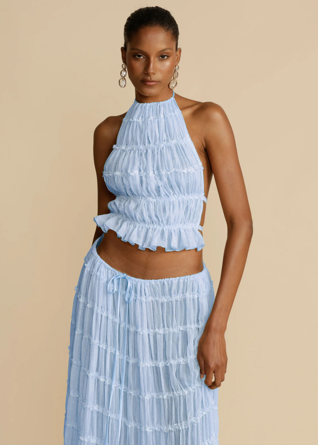 Women's Sleeveless Halter Maxi Dress with Pleated Long Skirt