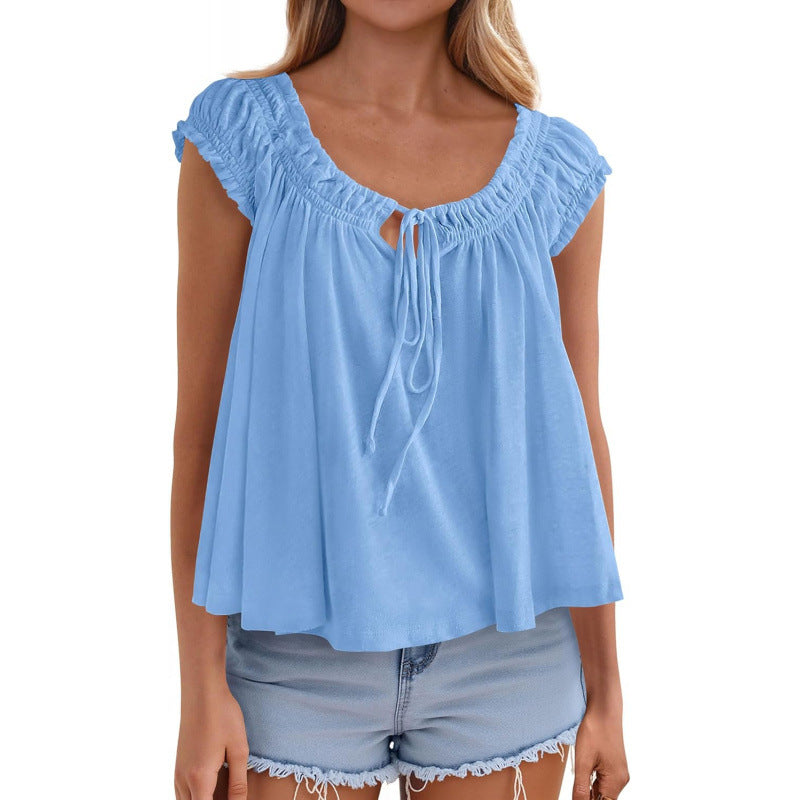 Women's Ruffle-Trimmed Pleated Summer Top