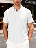 Men's Striped Short-Sleeve Shirt with Towel-Weave Texture