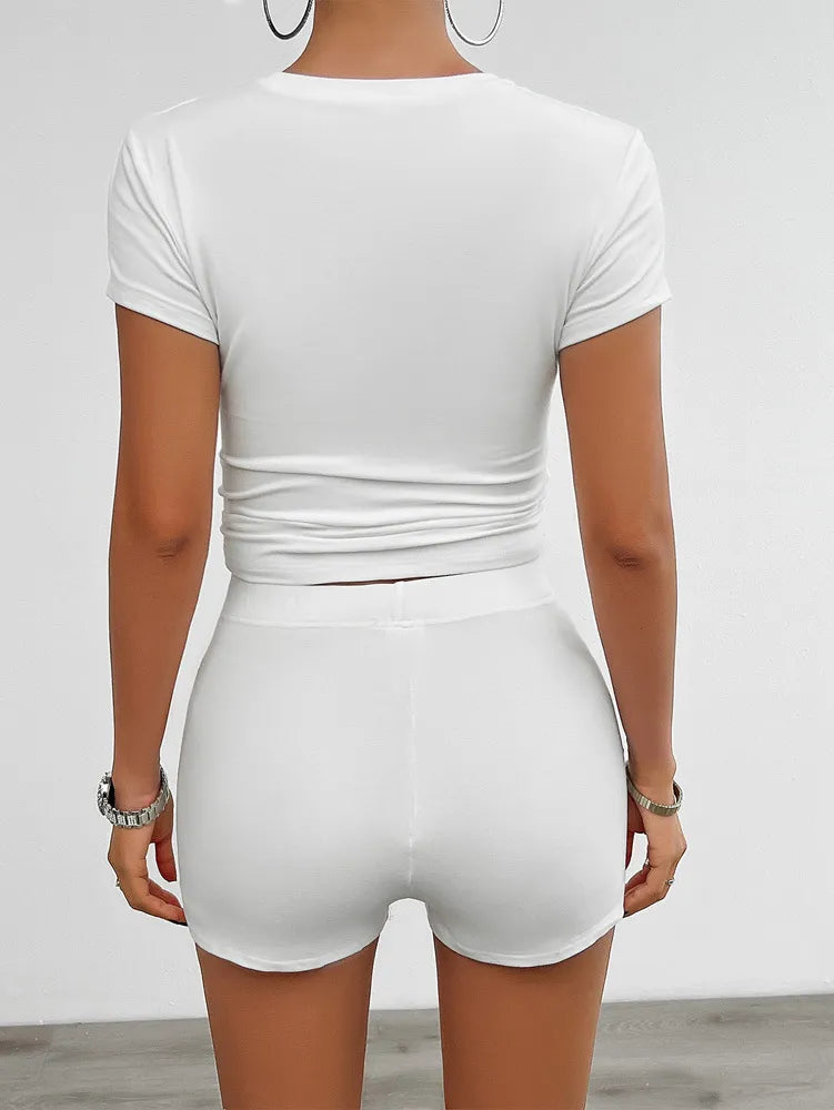 Women's Slim Tracksuit Set - Short Sleeve T-Shirt and Shorts