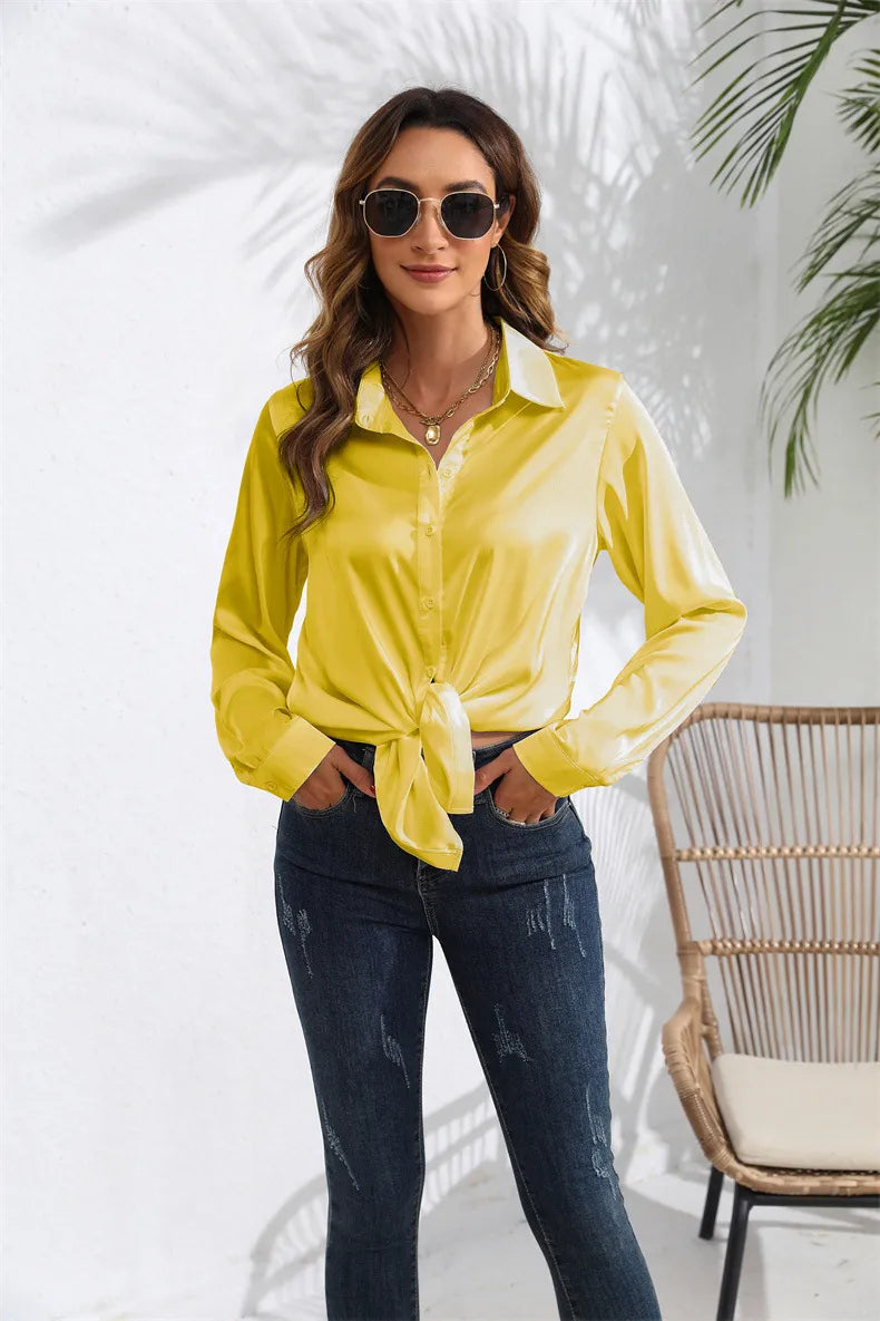 Women's Silk Long Sleeve Blouse - Elegant Flowing Fit