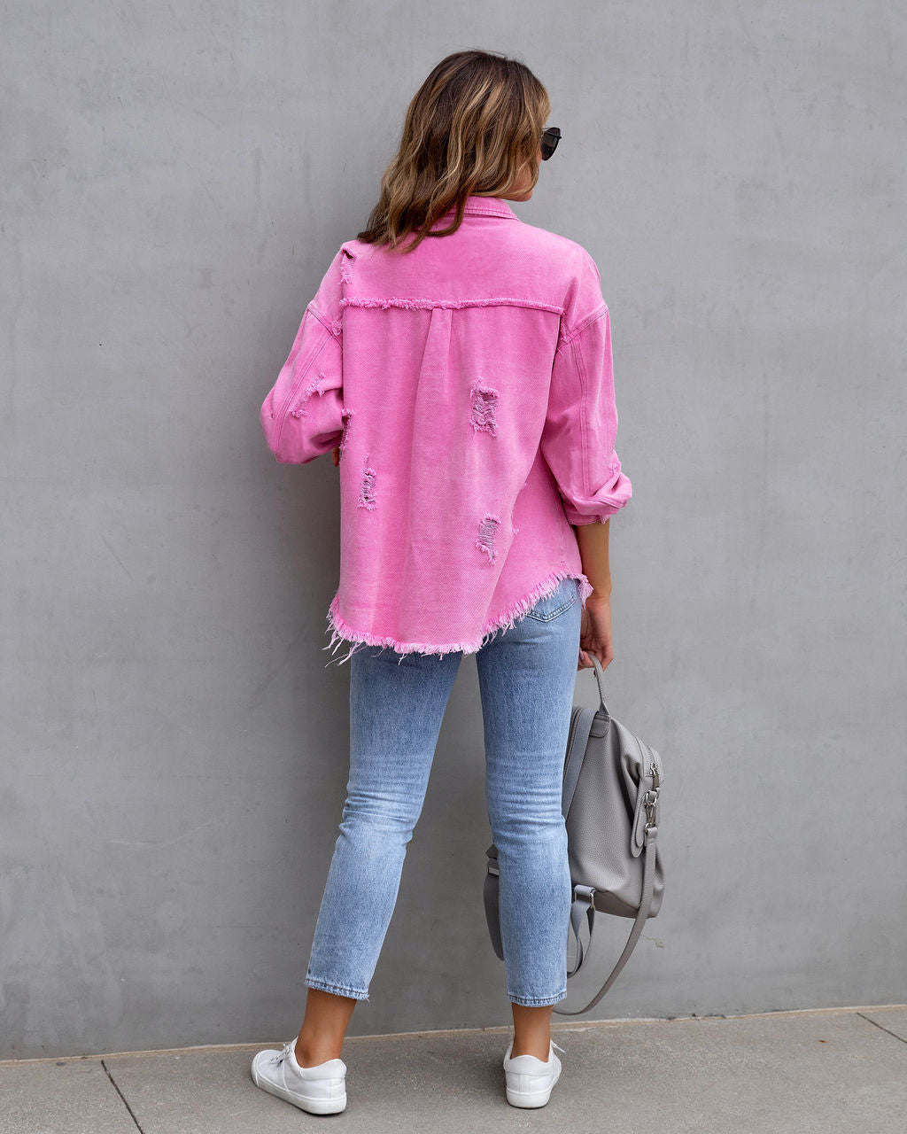 Women's Casual Ripped Shirt Jacket for Stylish Everyday Wear