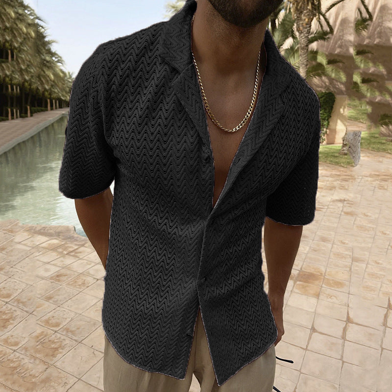 Men's Short Sleeve Polo Shirt with Lace Detailing
