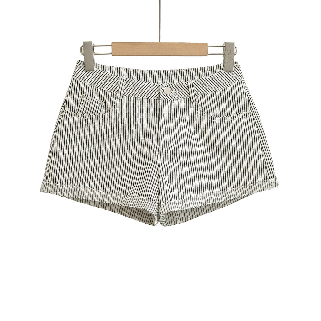 Women's Striped A-Line Denim Shorts