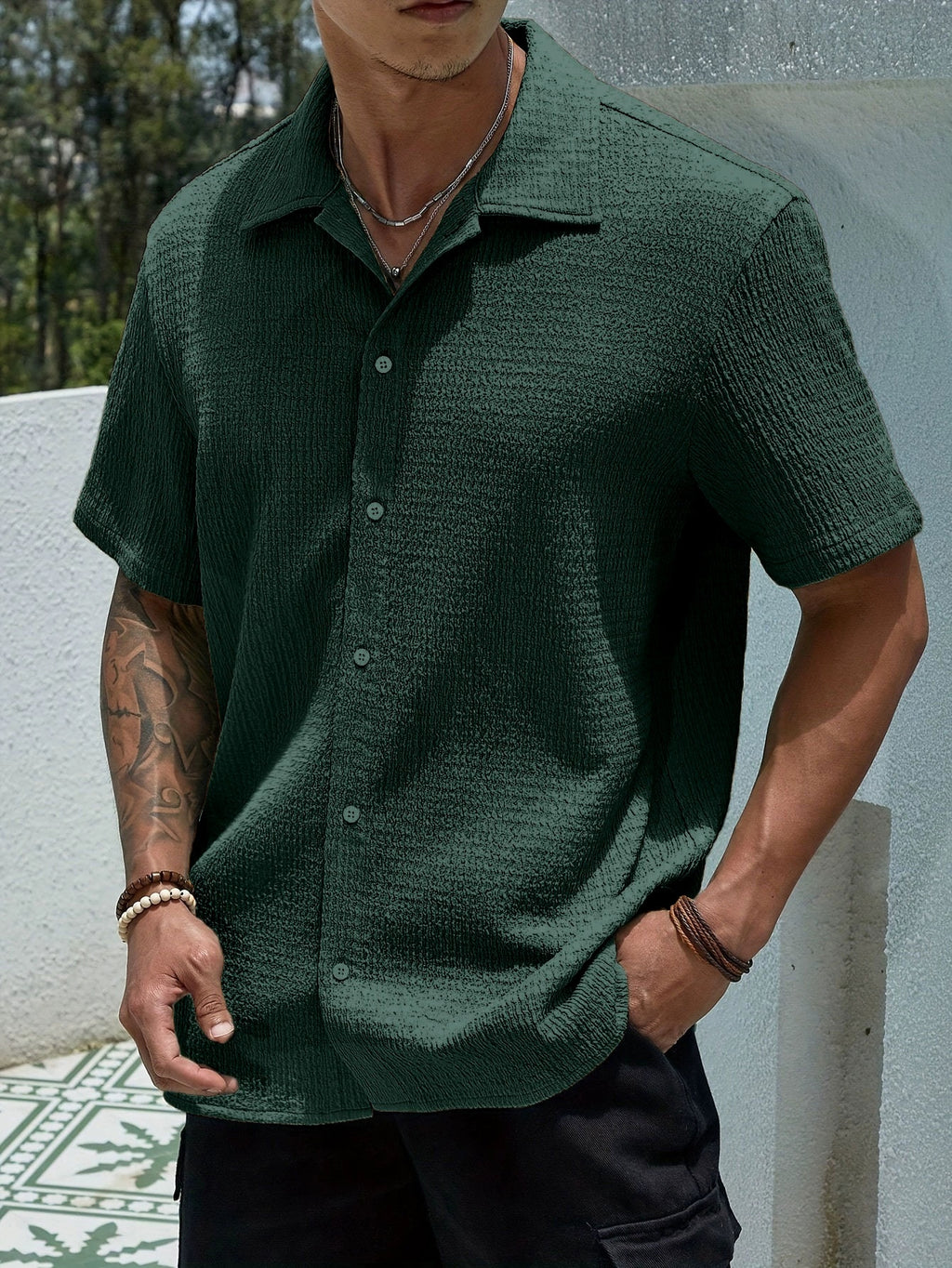 Men's Casual Short Sleeve Button-Up Shirt