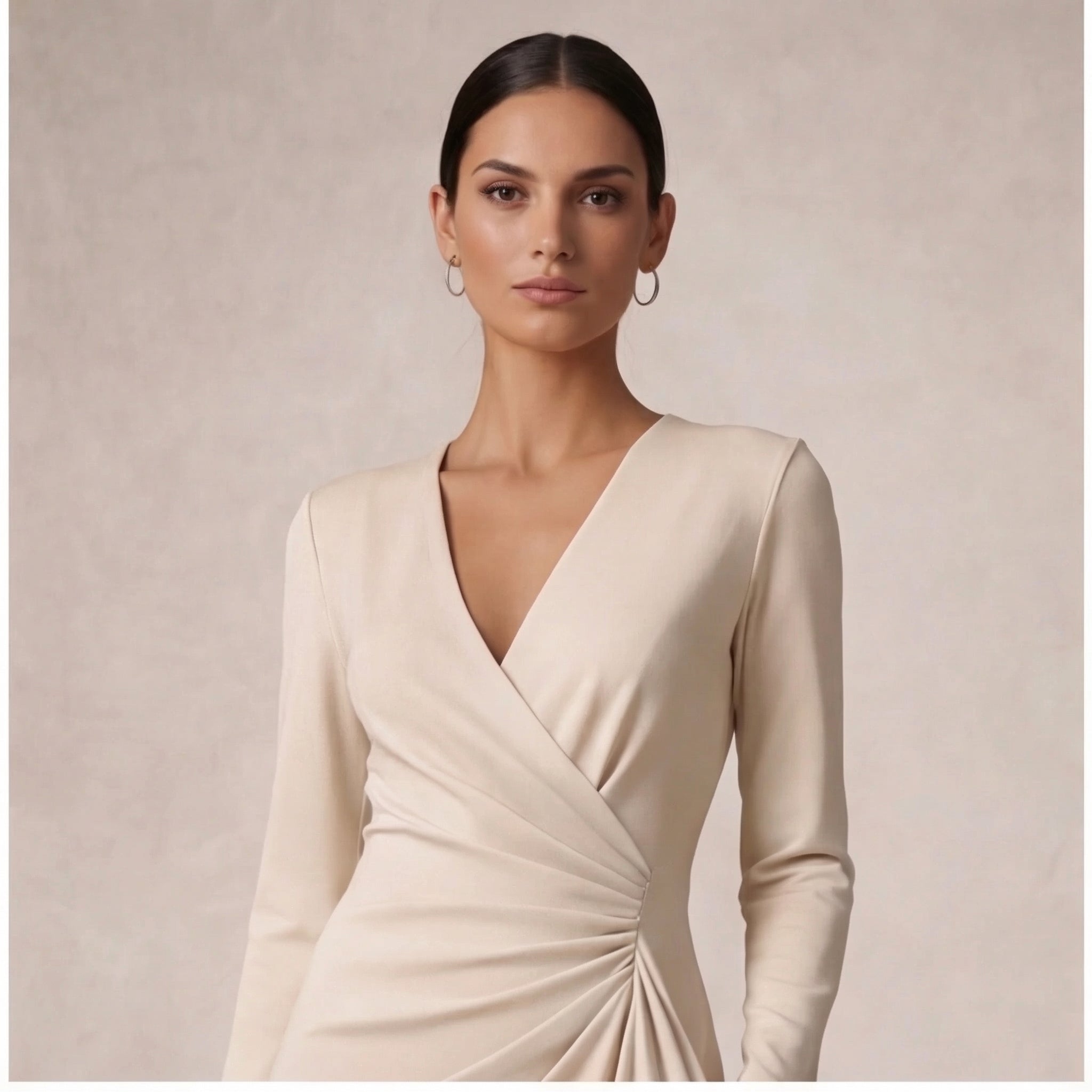 Women's Elegant Wrap Midi Dress with Long Sleeves