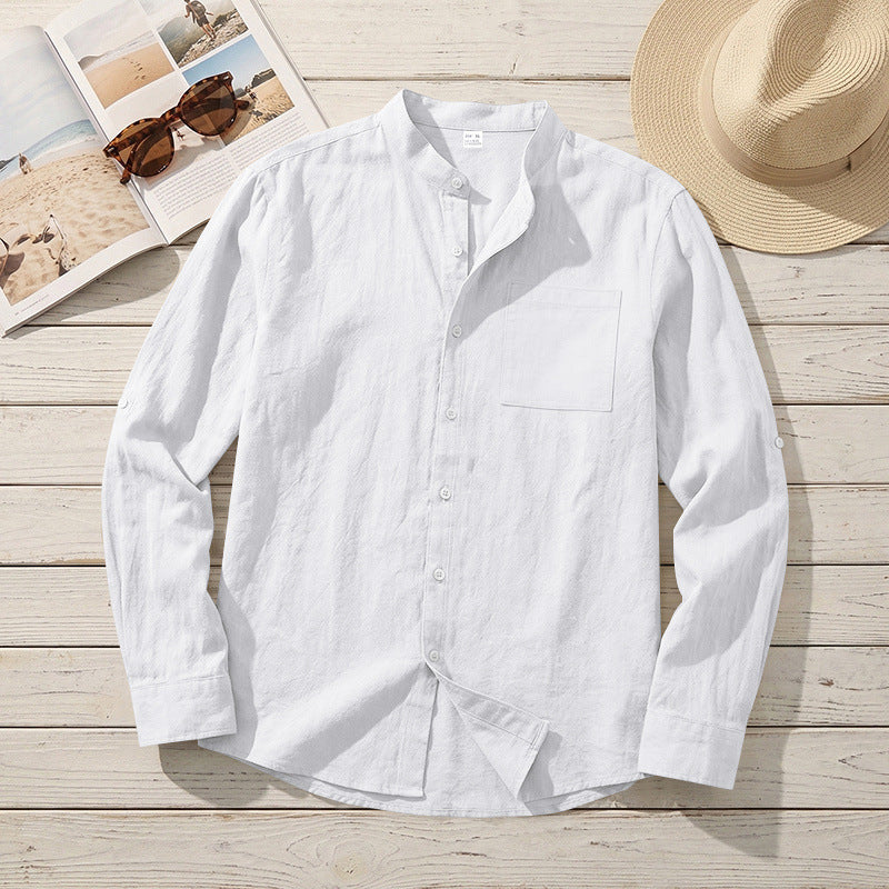 Men's Linen Stand-Up Collar Shirt