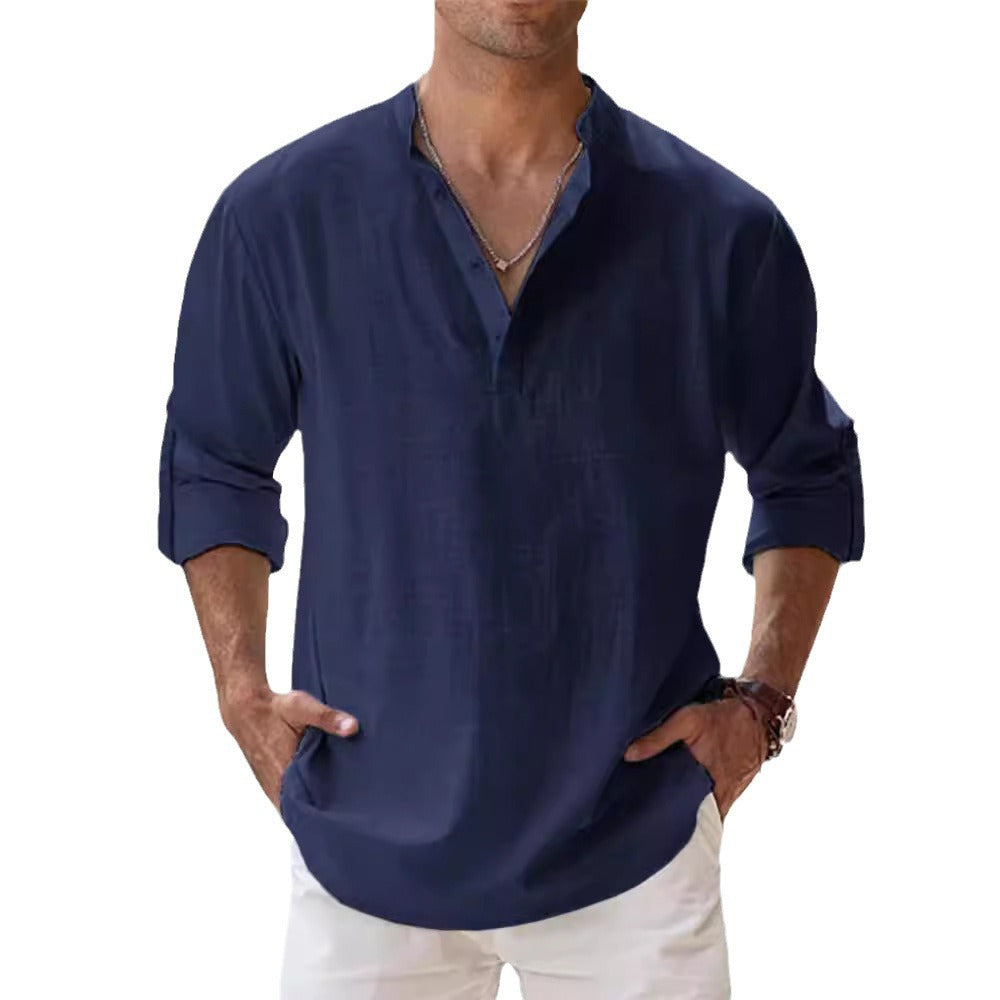 Men's Long Sleeve T Shirt with Stand-up Collar