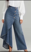 Women's Ruffled Button Wide-leg Trousers