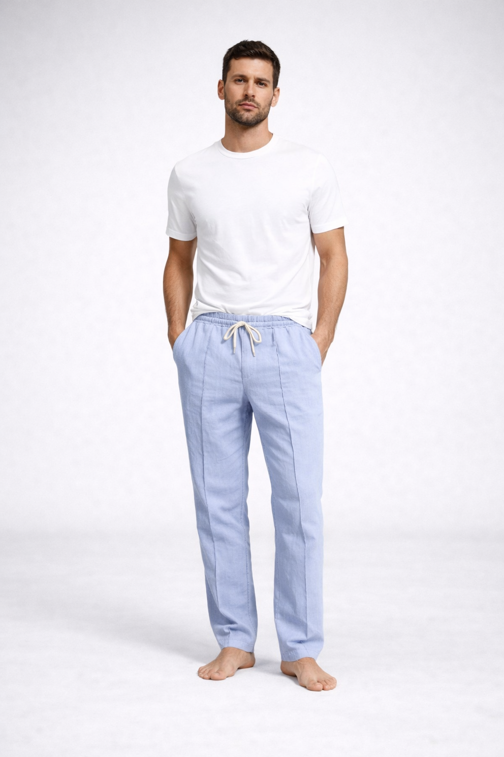 Men's Casual Linen Straight Pants Breathable Trendy Design