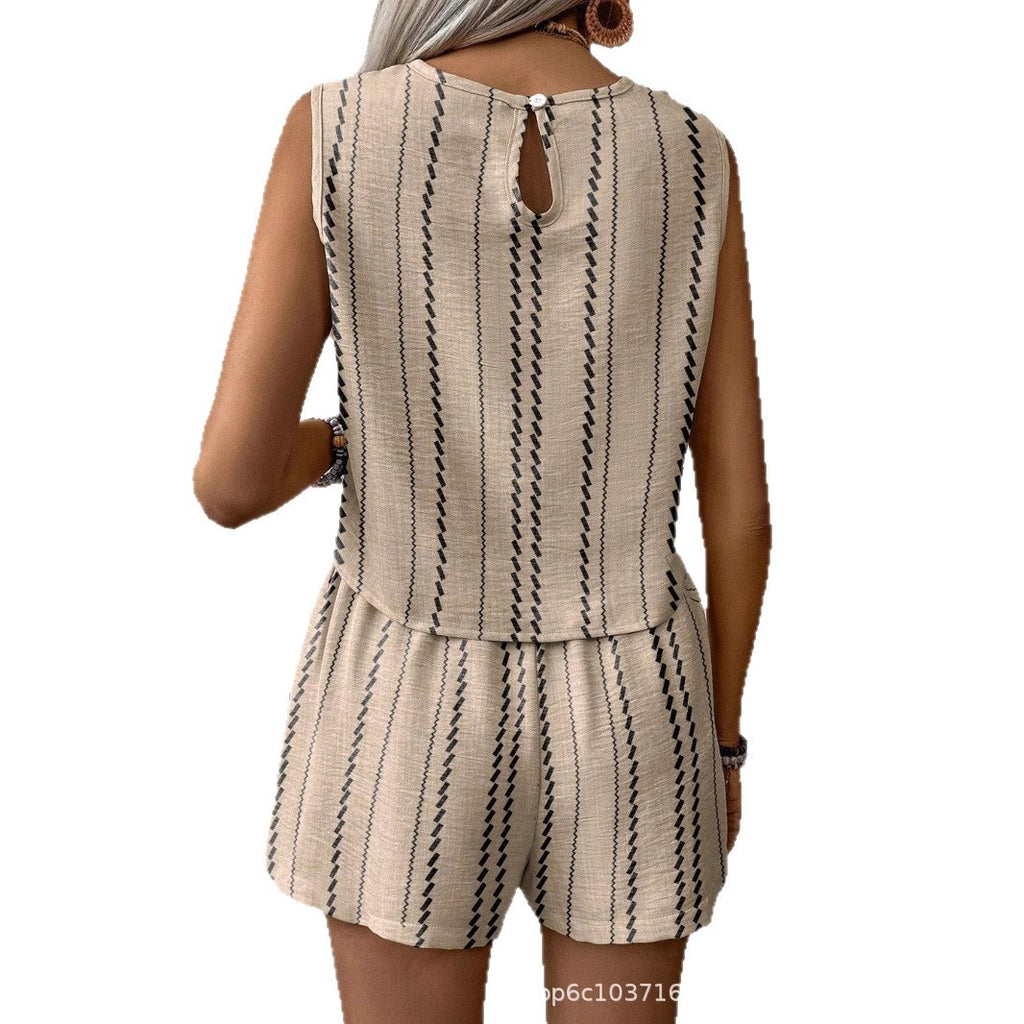 Womens Casual Two Piece Set with Sleeveless Top and Shorts