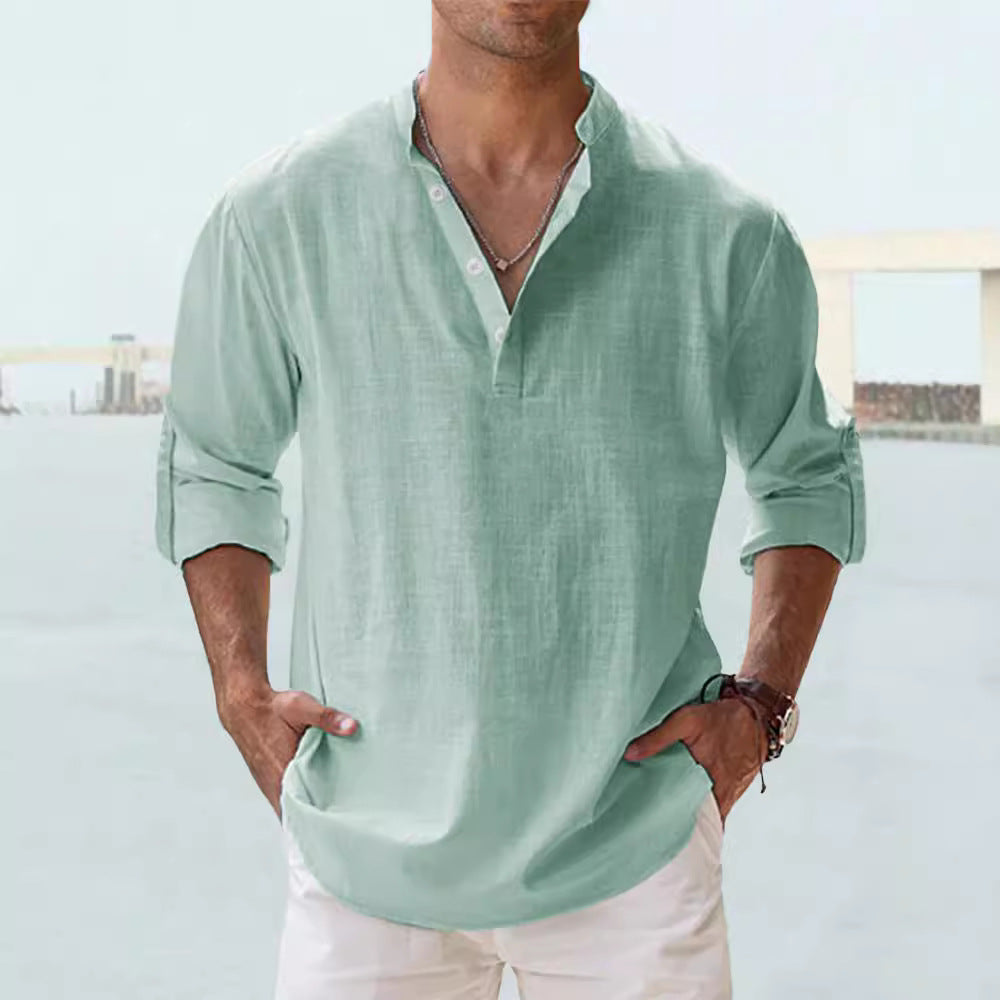 Men's Long Sleeve T Shirt with Stand-up Collar