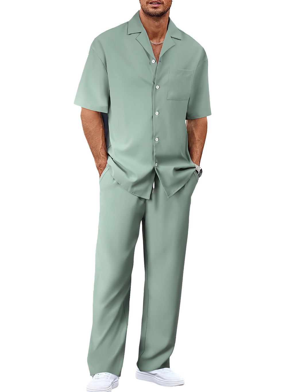 Men's Short Sleeve Shirt and Trousers Set