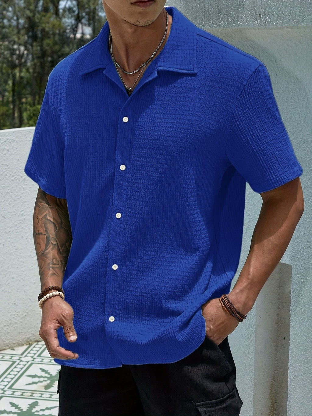 Men's Casual Short Sleeve Button-Up Shirt