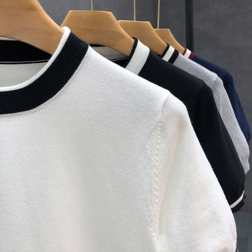 Mens Short Sleeve Knit T Shirt with Contrast Trim
