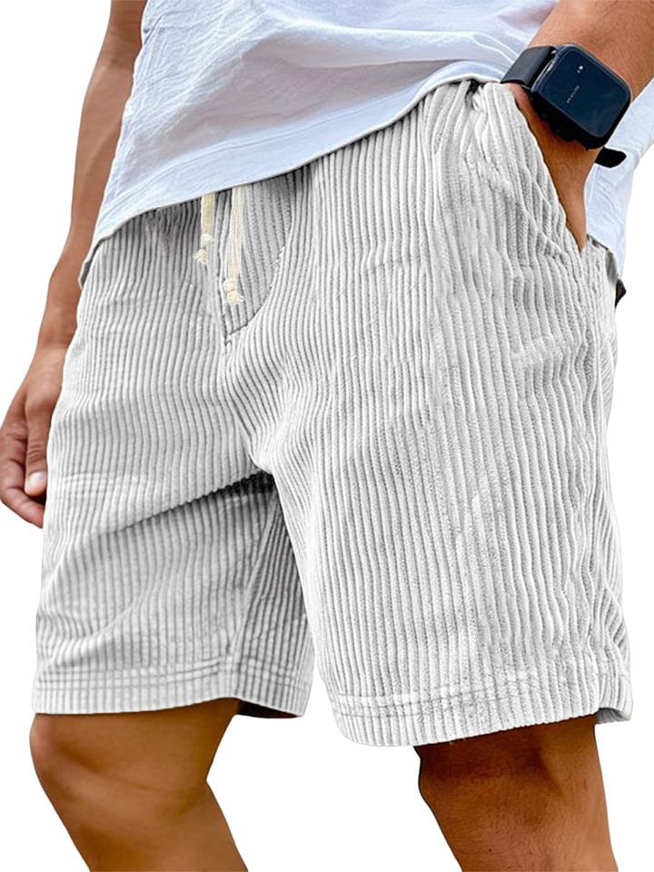 Mens Corduroy Shorts with Drawstring Waist and Relaxed Fit