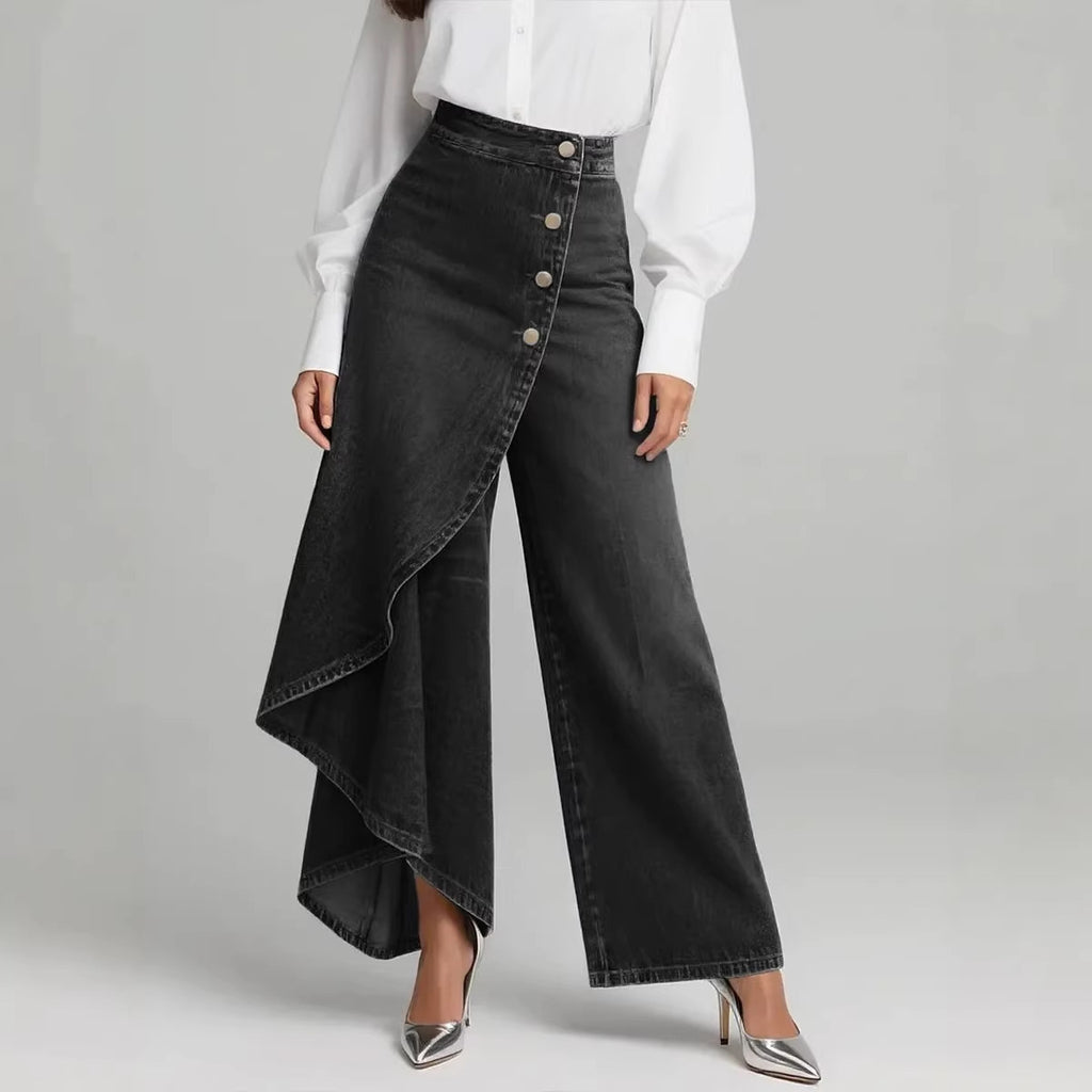 Women's Ruffled Button Wide-leg Trousers