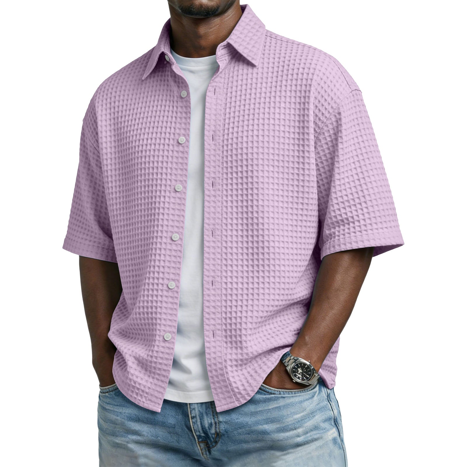 Mens Short Sleeve Button Up Shirt with Casual Fit