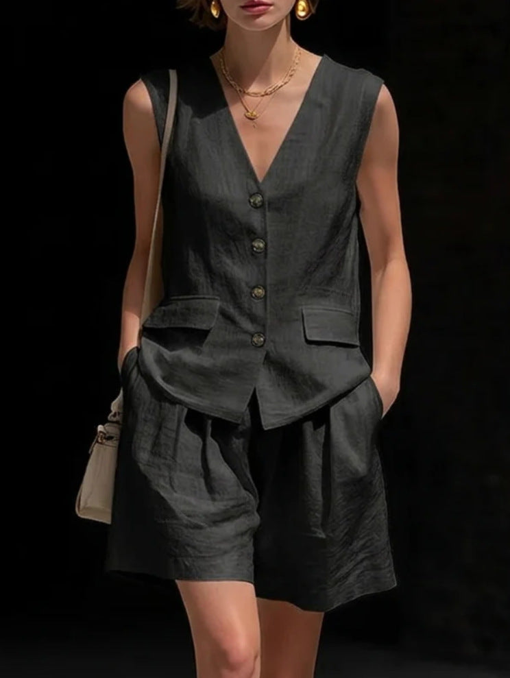 Women's Elegant Vest Top and Shorts Two-Piece Set