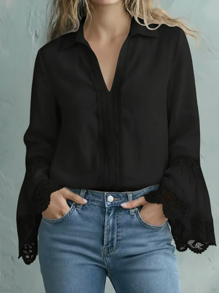 Women's Elegant Blouse with Lace Trim