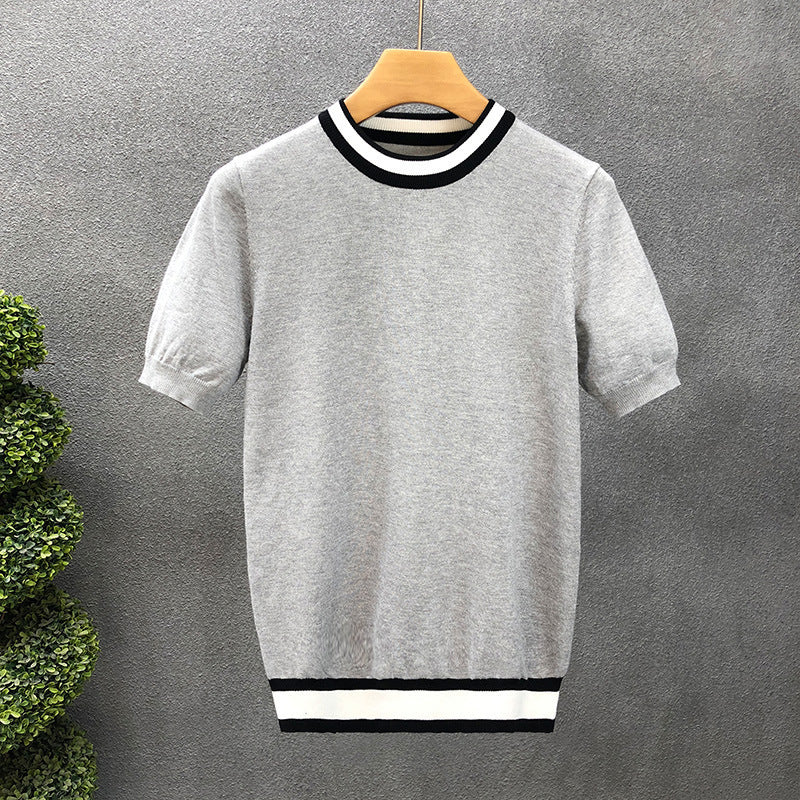 Mens Short Sleeve Knit T Shirt with Contrast Trim