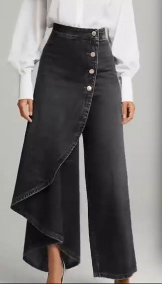 Women's Ruffled Button Wide-leg Trousers