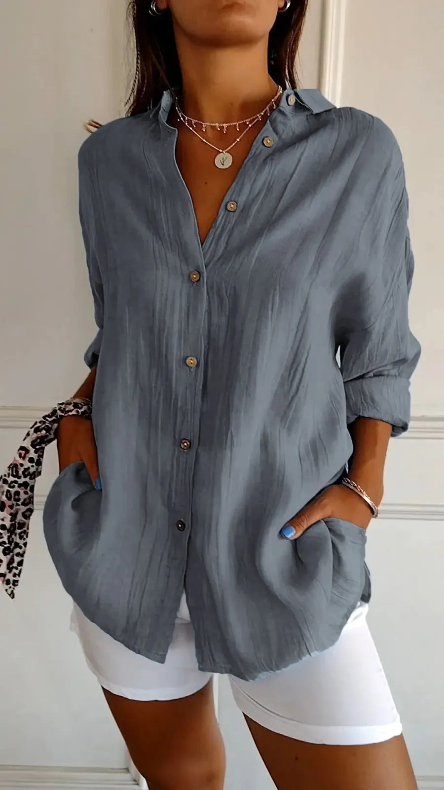 Women's Pleated Long Sleeve Shirt