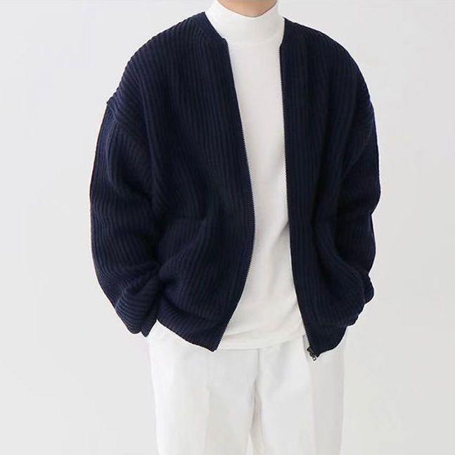 Men's Knitted Cardigan with Funnel Neck