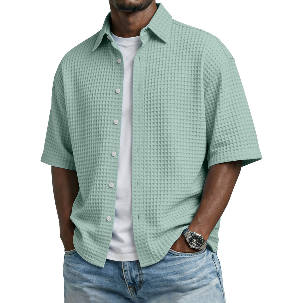Mens Short Sleeve Button Up Shirt with Casual Fit