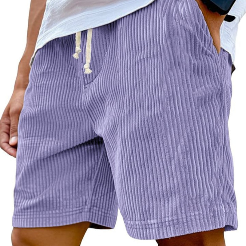 Mens Corduroy Shorts with Drawstring Waist and Relaxed Fit