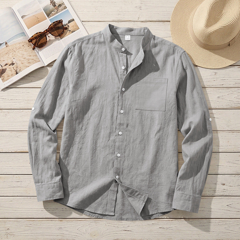 Men's Linen Stand-Up Collar Shirt