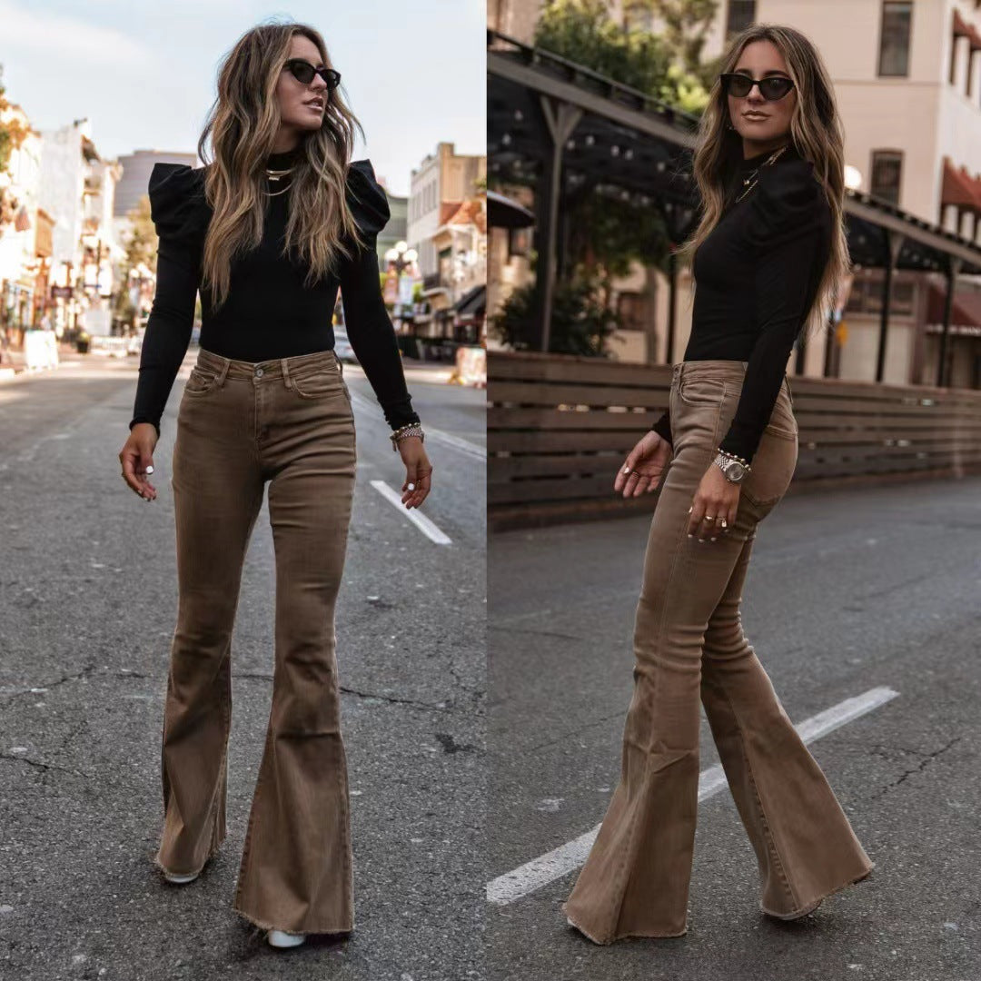 Women's Corduroy Slim-Fit Flared Trousers