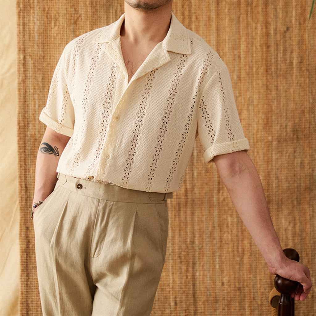 Men's Short-Sleeved Cuban Collar Shirt for Summer Style