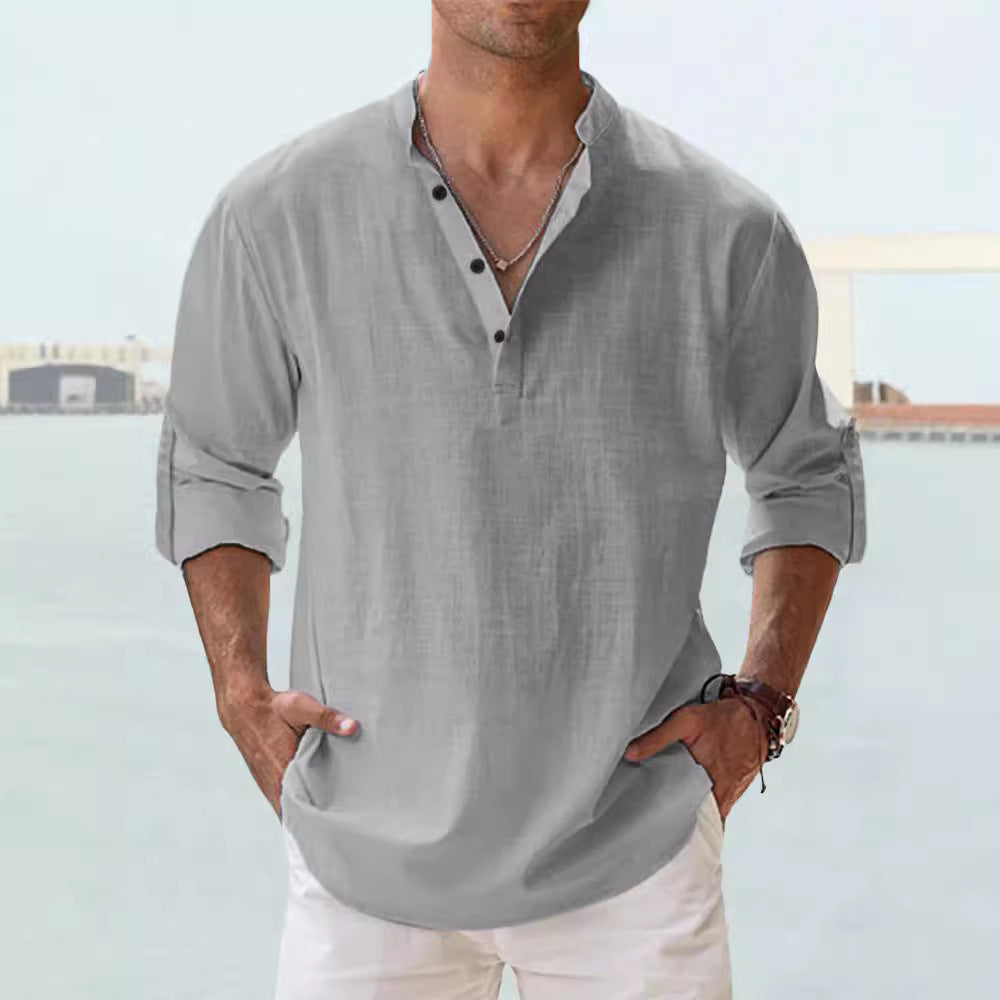 Men's Long Sleeve T Shirt with Stand-up Collar