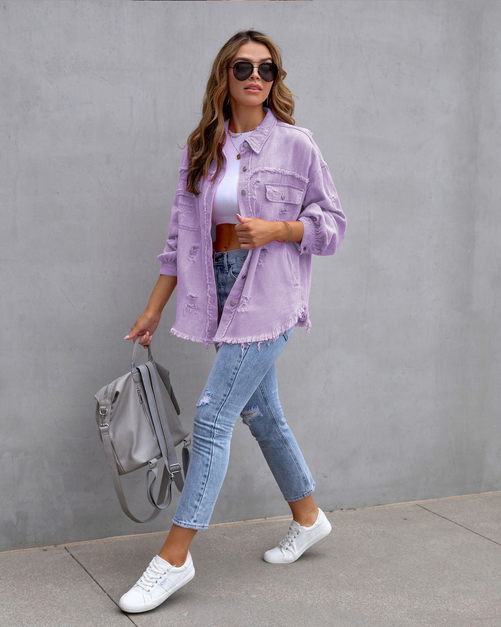 Women's Casual Ripped Shirt Jacket for Stylish Everyday Wear