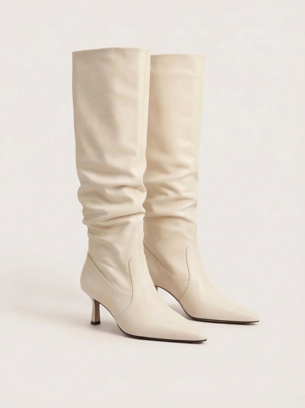 Women's High Heel Boots – Mid-Calf Elegant Style with Soft Wrinkled Shaft